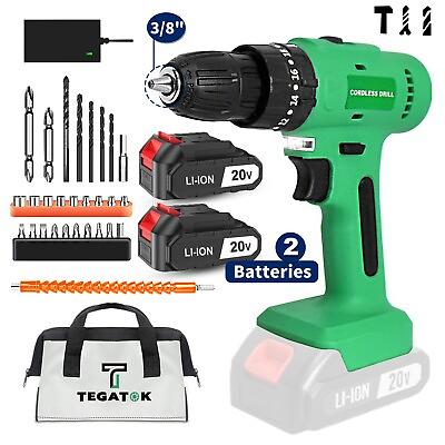 #ad Tegatok Drill Set 20v Cordless Drill Driver 2 w Battery 2.0ah，Fast Charger $38.99