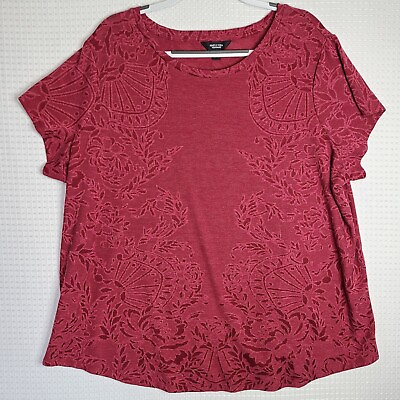 #ad Simply Vera Vera Wang Womens 2x Red Floral T Shirt Casual Short Sleeve GUC $9.99