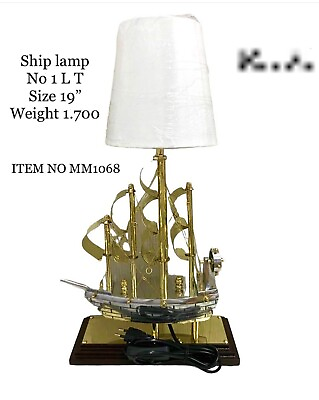 #ad Vintage Nautical Ship White Lamp Brass Finish Handmade Side Table Lamp For Decor $249.30