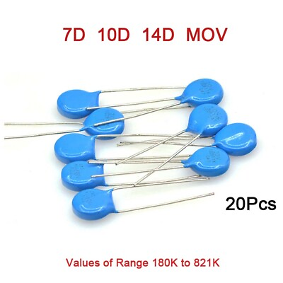 #ad 20Pcs 7D 10D 14D Metal Oxide Varistor MOV Values of Range 180K to 821K $2.00