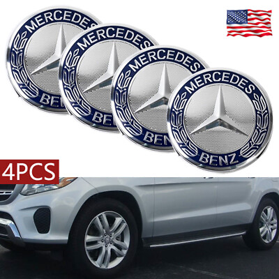 #ad #ad 1Set 4Pcs 75mm For Mercedes Benz Wheel Center Cap Emblem Blue Rim Hub Cover Logo $14.96