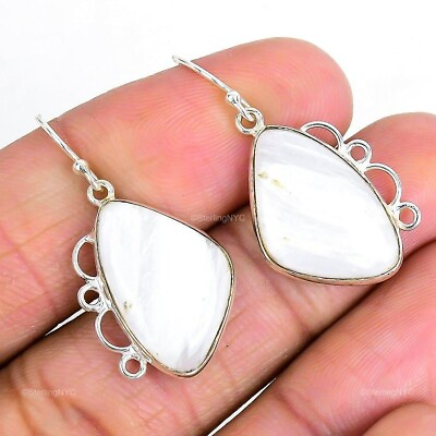 #ad Natural Selenite Gemstone Drop Dangle White Earrings 925 Sterling Silver Jewelry $11.99