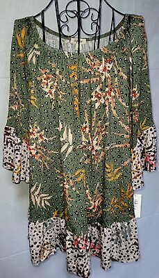#ad Style amp; Co Plus Size Printed Off The Shoulder Top Green 2X T25 507 $21.19