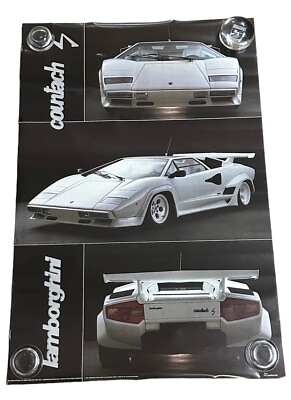 #ad Vintage 1985 White Lamborghini Countach S Eotic Car Poster 36 x 24 Verkerke RARE $74.99