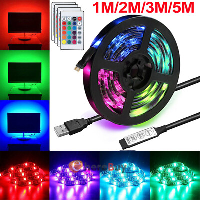 #ad 5V USB LED Strip Lights TV Back Light 5050 RGB Color Changing with 24Key Remote $8.99