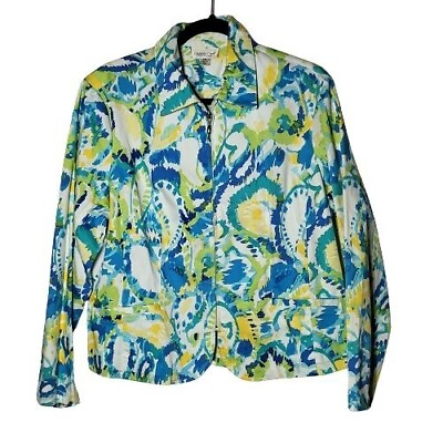 #ad Coldwater Creek Womens Watercolor Full Zip Blazer Jacket Size XL Petite Art Fall $19.24