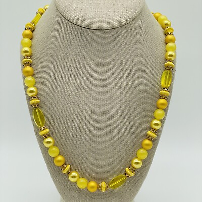 #ad Vintage Beaded Necklace Yellow Round Bead Single Strand Costume Jewelry 28quot; $5.98