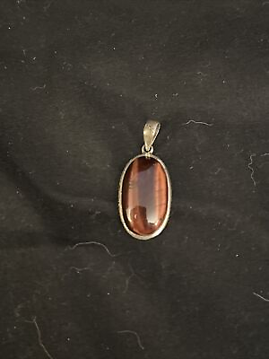 #ad VTG Sterling Silver 925 Tigers Eye Pendent $37.99