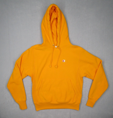 #ad Champion Hoodie Mens Small Yellow Reverse Weave Pullover Sweatshirt Colorful $26.99