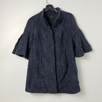 #ad Ann Taylor Coat Womens Medium Blue Wool Button Up Tweed Preppy Outdoor Ladies $34.99