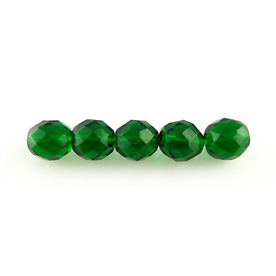 #ad Green Emerald 25 10mm Faceted Round Fire Polished Czech Glass Beads $4.50