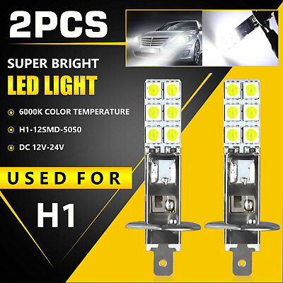 #ad 2PCS Super Bright H1 12 SMD LED Fog Bulbs Daytime Running Light DRL 6000K White $7.98