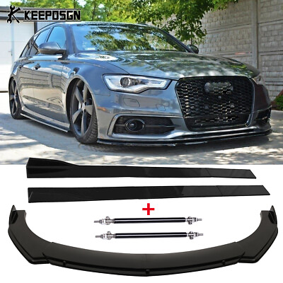 #ad Gloss Front Bumper Lip Splitter 86.6quot; Side Skirt 2x Rods For Audi A6 S6 RS6 $160.17