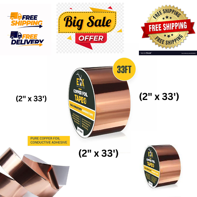 #ad Copper Foil Tape with Conductive Adhesive for Guitar amp; EMI Shielding 2quot; x 33#x27; $15.98