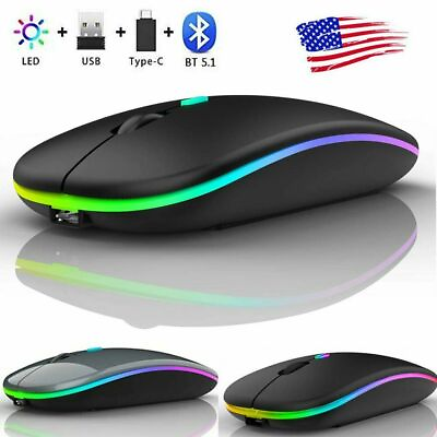 #ad Wireless Bluetooth 5.1 Dual Mode Mouse LED Rechargeable Mice for Computer Laptop $10.24