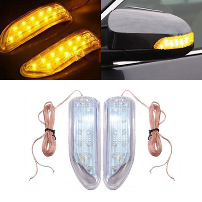 #ad 2x Universal Amber LED Car Side Rear View Mirror Turn Signal Indicator Light $10.99