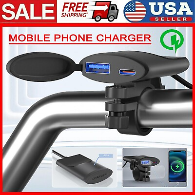 #ad DC12 24V Motorcycle PDUSB Waterproof Dual Fast Charging AC Phone Charger $14.74
