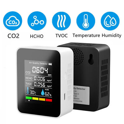 #ad 5 In1 Co2 Digital Thermometer Humidity Tester Carbon Dioxide Air Quality Monitor $21.83