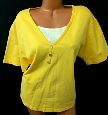 #ad *Newport news yellow white 2 fer look short sleeve faux buttoned top 2X $14.99