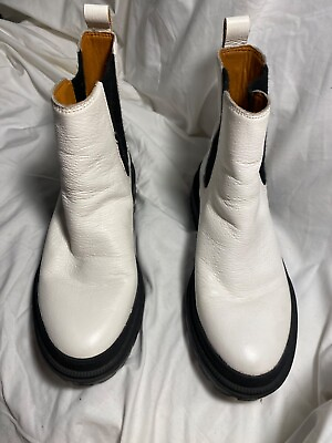 #ad Lucky Brand Women#x27;s Size 6.5M Ellerey Chunky Chelsea Boot White Leather Platform $29.95