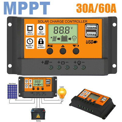 #ad Solar Controller 12V 24V 60A Solar Regulator MPPT Battery Charger LCD Dual USB $23.48