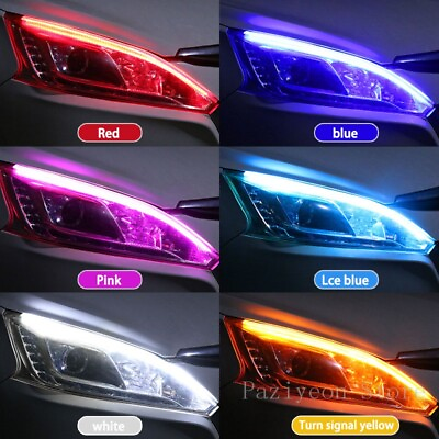 #ad Pair Car Soft Tube Guide LED Strip Lamp DRL Daytime Running Light Turn Signal $15.98