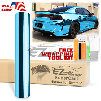 #ad Supercast Chrome Light Blue Car Vinyl Wrap Decal Sticker Bubble Free Sheet Film $11.75