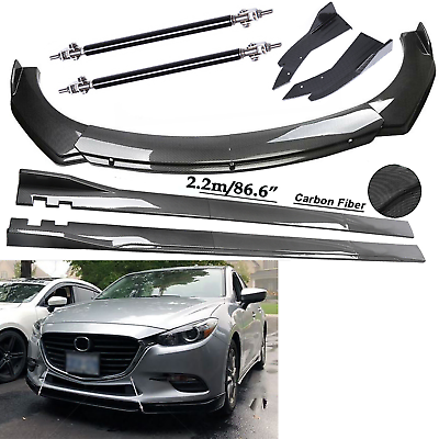 #ad For Mazda 2 3 5 6 CX 5 Carbon Fiber Front Bumper Lip Spoiler 86.6quot; Side Skirt $149.99
