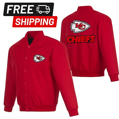 #ad NFL Kansas City Chiefs Thick Red Wool Letterman Baseball Varsity Bomber Jacket $99.00