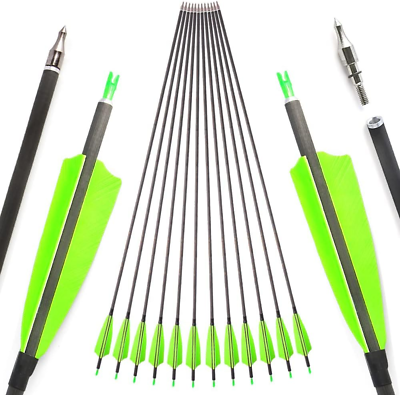 #ad 33 Inch Carbon Arrows 400 Spine Hunting Arrows with Feather Fletching Targeting $62.99