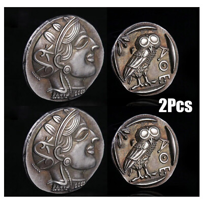#ad 2*Ancient Greece Commemorative Silver Plated Coin Athenian Owl Tetradrachm $13.89