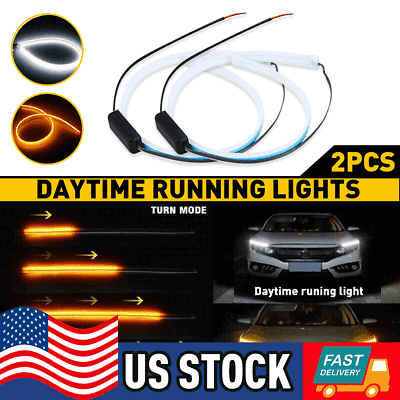 #ad 2X 60cm 24quot; DRL LED Headlight Strip Light Daytime Running Sequential Turn Signal $12.99
