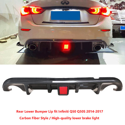 #ad #ad New Carbon Fiber Rear Bumper Diffuser Lip fit Infiniti Q50 2014 2017 LED LIGHT $88.99