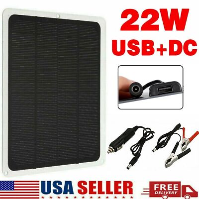 #ad 22W Solar Panel 12V Trickle Charger Battery Charger Kit Maintainer Boat RV Car $13.45