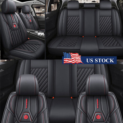 #ad 5 Sits Car Seat Covers Black PU Leather Auto Cushions Four Seasons Protector Pad $69.71