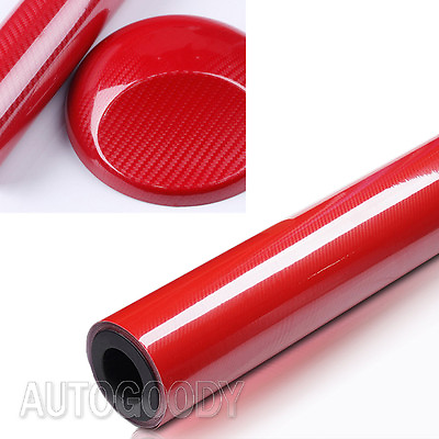 #ad 12quot; x 60quot; HIGH GLOSS 5D Red Carbon Fiber Vinyl Wrap Air Bubble Free 1ft x 5ft 6D $8.82