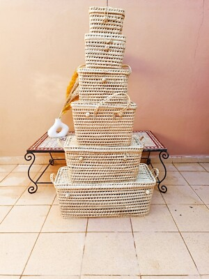#ad Wicker Storage Chest Palm Leaf Storage Basket Moroccan Basket Handwoven $80.00