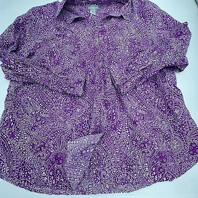 #ad Catherines Womens Plus Size 2X Multicolor Paisley Print Button Up Blouse $24.97