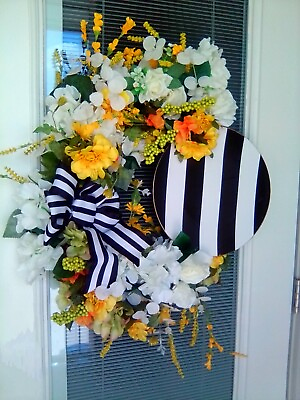 #ad Handmade Large Spring Summer Yellow Anytime Door Wreath $125.00