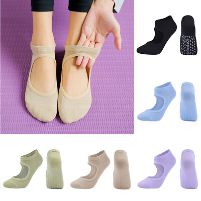 #ad Women Yoga Socks Non Slip Grip Pilates Socks Ballet Dance Gym Sport Fitness Soft $2.21