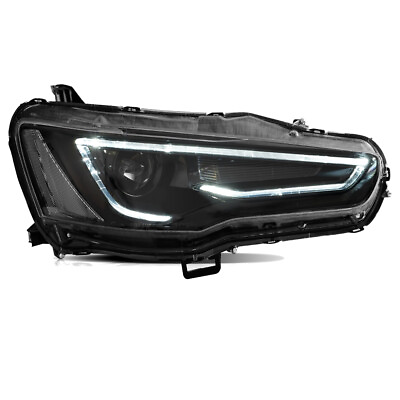 #ad LED Headlight For 08 17 Mitsubishi Lancer EVO X Full Black Right Passenger Light $199.99