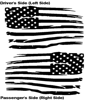 #ad American Flag Vinyl Decal Set Distressed Sticker Weathered Left Right Black Out $7.49