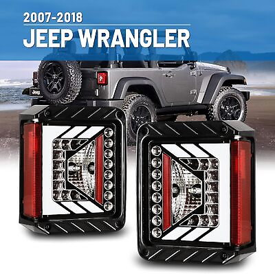 #ad LED Tail lights For 07 18 Jeep Wrangler JK Driving Rear Lamps Glossy Black Clear $97.46