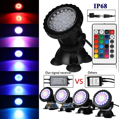 #ad 4x Bright 36LED Color Auto Changing Underwater Pond Fountain Spot LightRemote $42.99