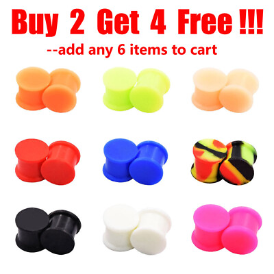 #ad PAIR SOLID LARGE LIP Silicone Ear Skins Ear Gauges Soft Ear plugs Ear Tunnels $5.99