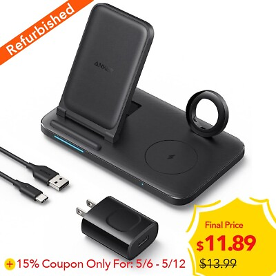 #ad Anker 3 in 1 Wireless Charger Foldable QI Charging Station for iPhone 14 Refurb $13.99