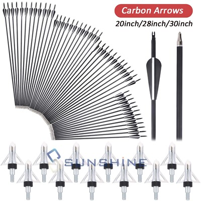 #ad #ad 12X 20 28 30Inch Carbon Arrows OD 7.8mm For Compound Recurve Bow Hunting $16.99