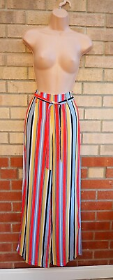 #ad I SAW IT FIRST MULTI COLOUR STRIPED BELTED WIDE LEG SUMMER TROUSERS PANTS 8 GBP 14.99