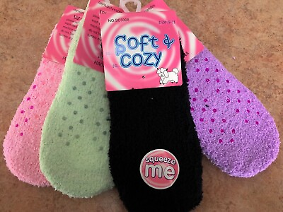 #ad 4 Pair Slipper Socks Solid Asst Colors Soft Cozy Footies Non slip One Size NEW $11.82