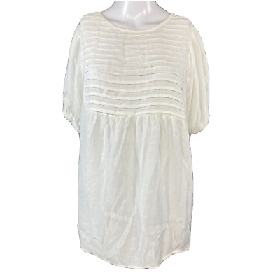 #ad NWT L Love Shirt Womens Sz M Off White Gauze Pleated Puff Sleeve Corset Back Top $21.25